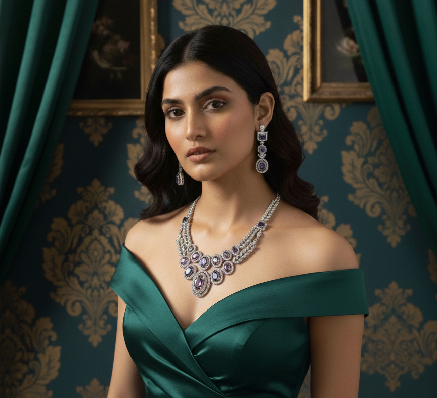 Victorian Style Deep Violet Statement Necklace Set